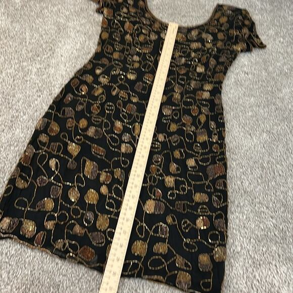 NEW Adrianna SILK Papell Evening Cocktail Black Gold Sequin Dress 4 Black Tie - Picture 15 of 16